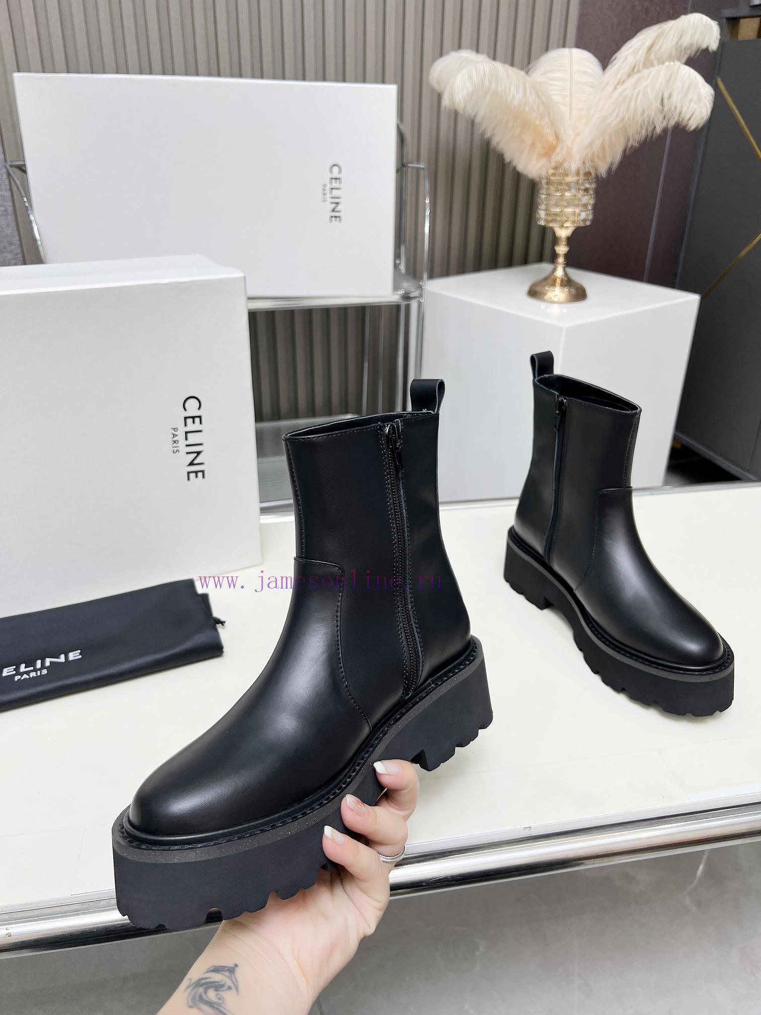 amazon ελλαδα παπουτσια | Celine 2024 Triumphal Arch Fashion Versatile Comfortable Thick Soled Boots Fabric Head Layer Co lkway83k | αγγλικα νουμερα παπουτσια - Image 3