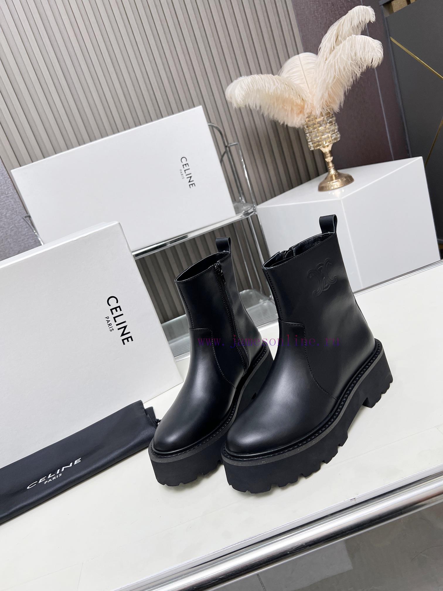 amazon ελλαδα παπουτσια | Celine 2024 Triumphal Arch Fashion Versatile Comfortable Thick Soled Boots Fabric Head Layer Co lkway83k | αγγλικα νουμερα παπουτσια - Image 5