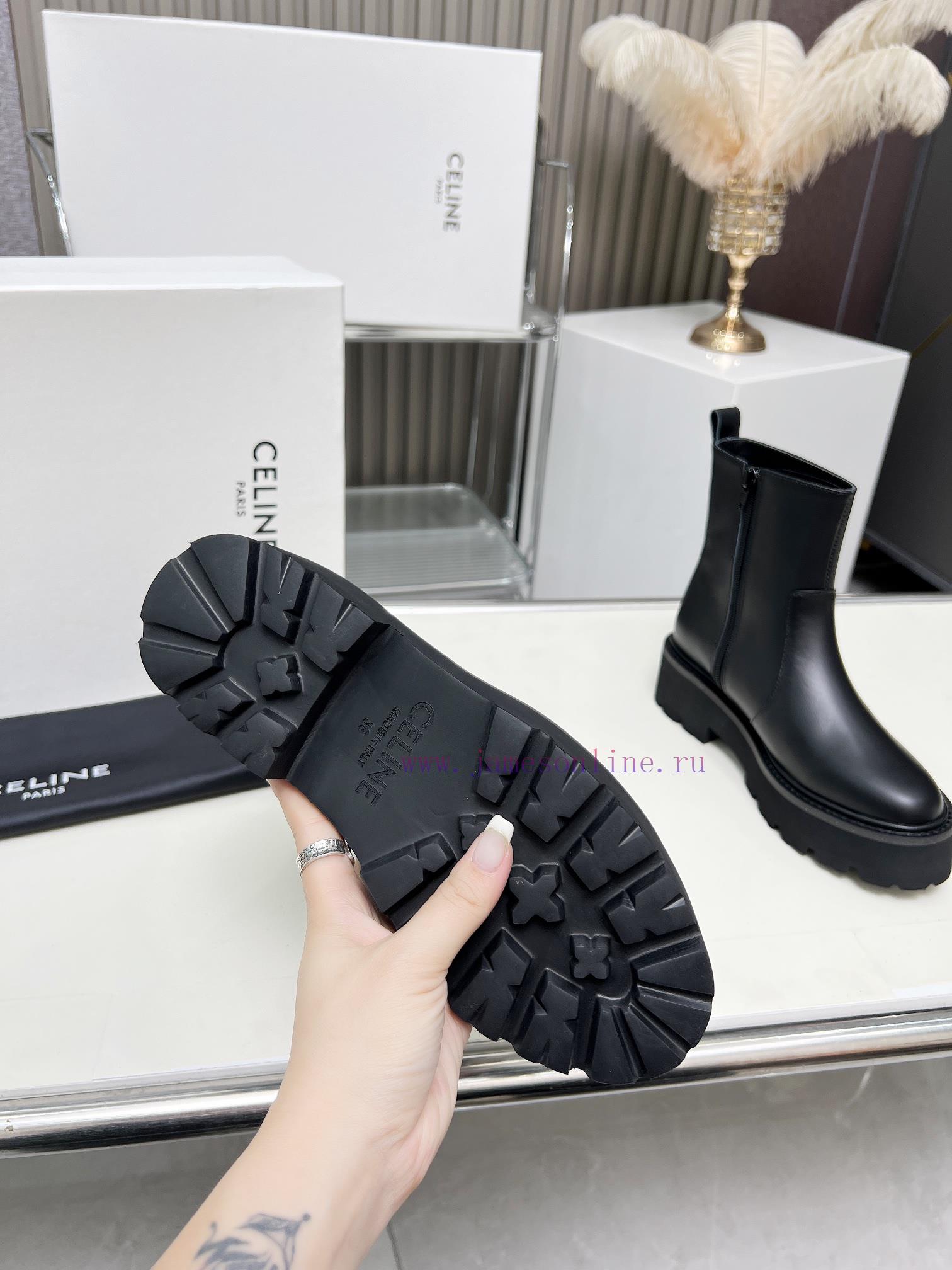 amazon ελλαδα παπουτσια | Celine 2024 Triumphal Arch Fashion Versatile Comfortable Thick Soled Boots Fabric Head Layer Co lkway83k | αγγλικα νουμερα παπουτσια - Image 7