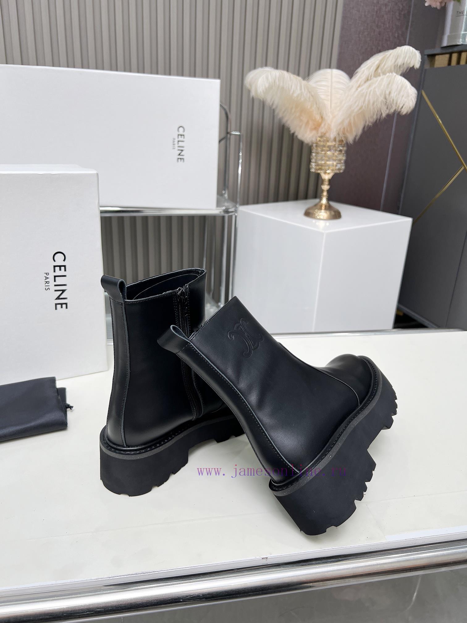amazon ελλαδα παπουτσια | Celine 2024 Triumphal Arch Fashion Versatile Comfortable Thick Soled Boots Fabric Head Layer Co lkway83k | αγγλικα νουμερα παπουτσια - Image 9