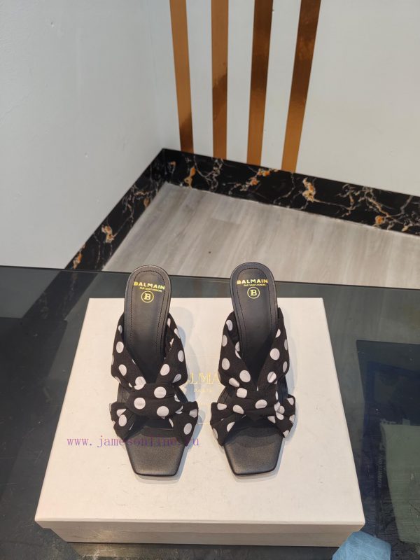 παντοφλες cartoon | Come Out Balmain 2024 Spring/Summer Fashion Polka Dot Suede High-heeled SlippersBrand Balmain 𝘽 69s281ew | παπουτσια soft and flex